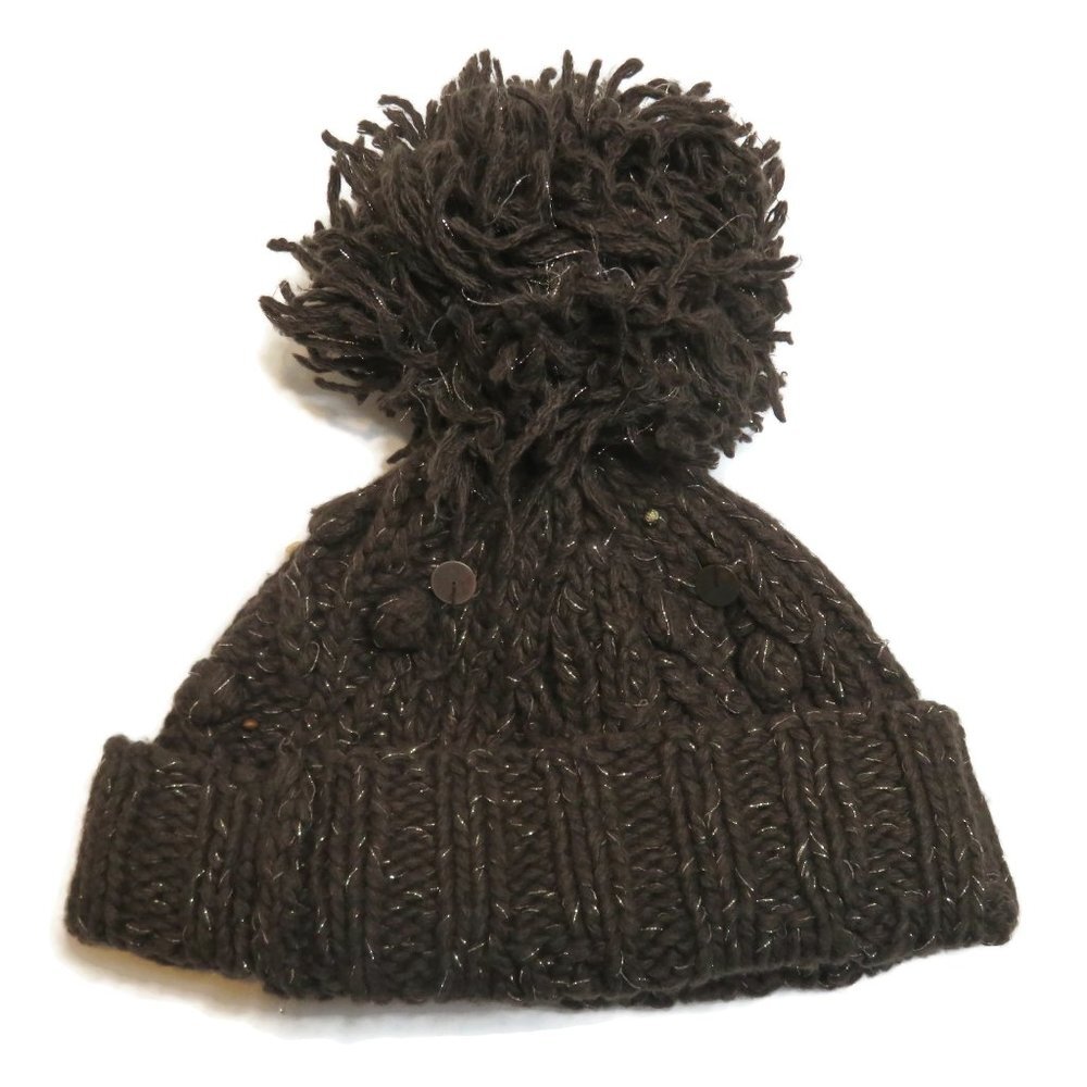 La Rok Pom Beanie Hat Wool‎ Blend Knit Cuffed